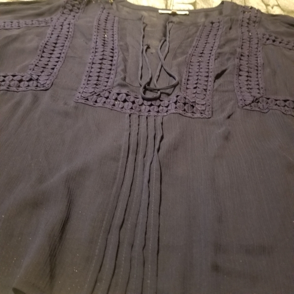 Daniel Rainn Top Womens Size Large Blue Boho Blouse Crochet - Picture 4 of 8